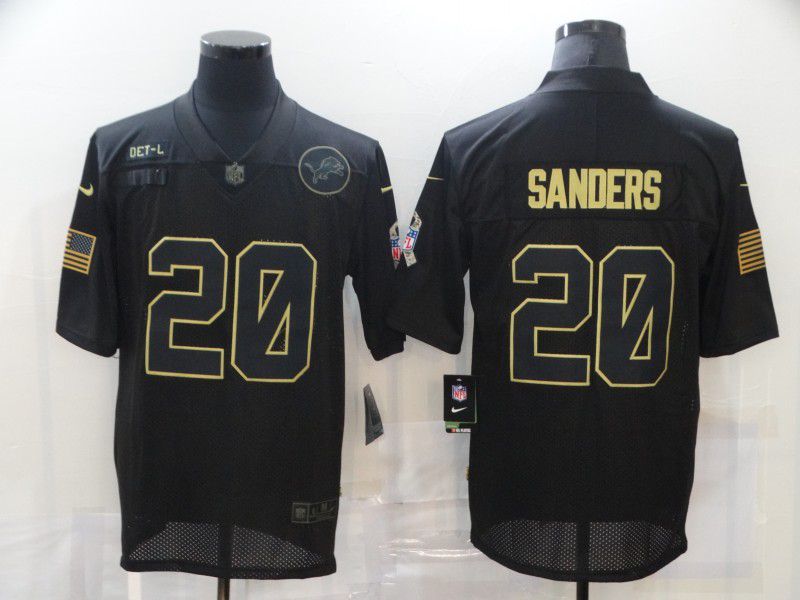 Men Detroit Lions 20 Sanders Black gold lettering 2020 Nike NFL Jersey